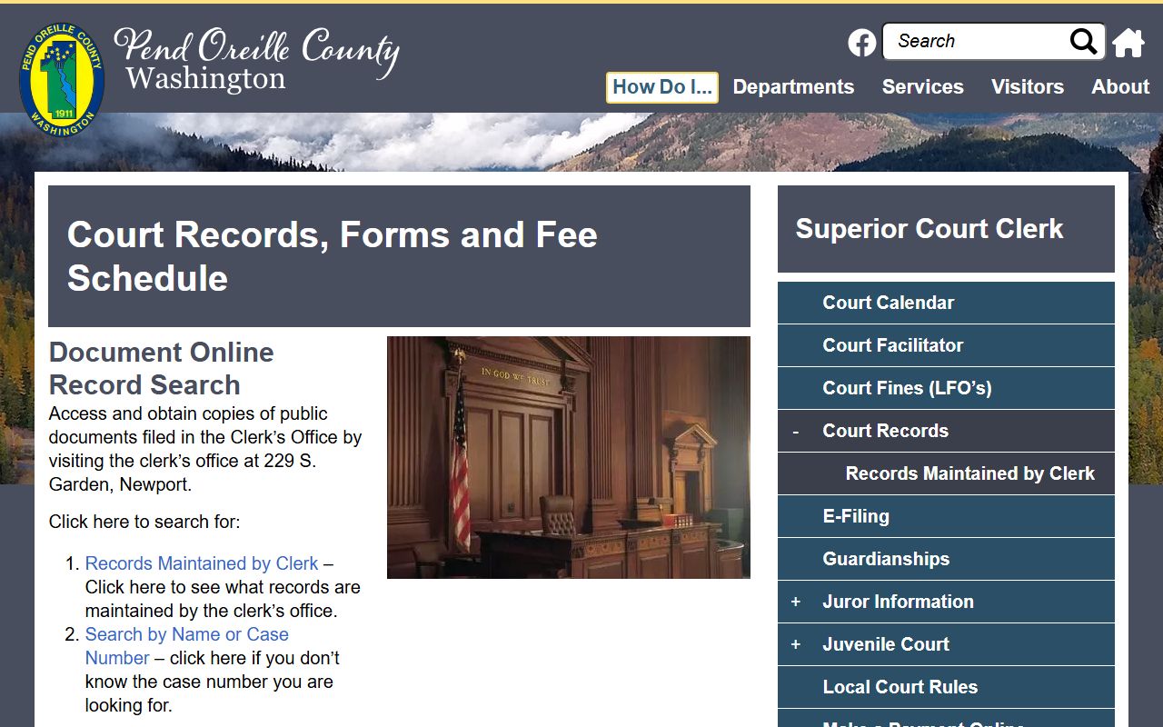 Pend Oreille County Superior Court records after jail arrest clerk records page