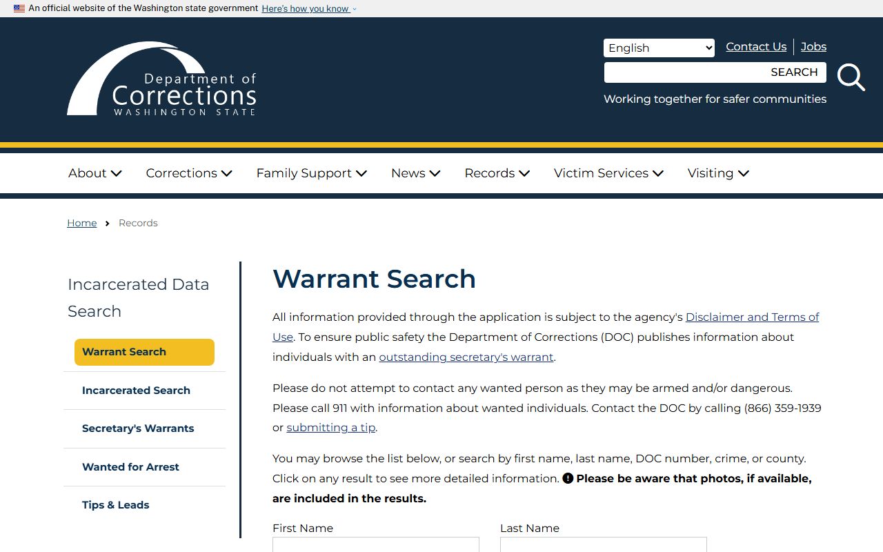 Washington DOC warrant search photo context separate from Pend Oreille County jail mugshots
